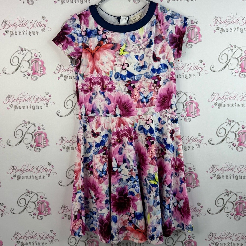 btween dress flowy neon bright Floral Dress Pink and Blue butterfly’s